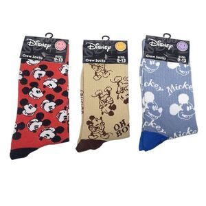 Disney Mickey Mouse Crew Socks Adult Unisex Size 9-13, 3 Pair NEW